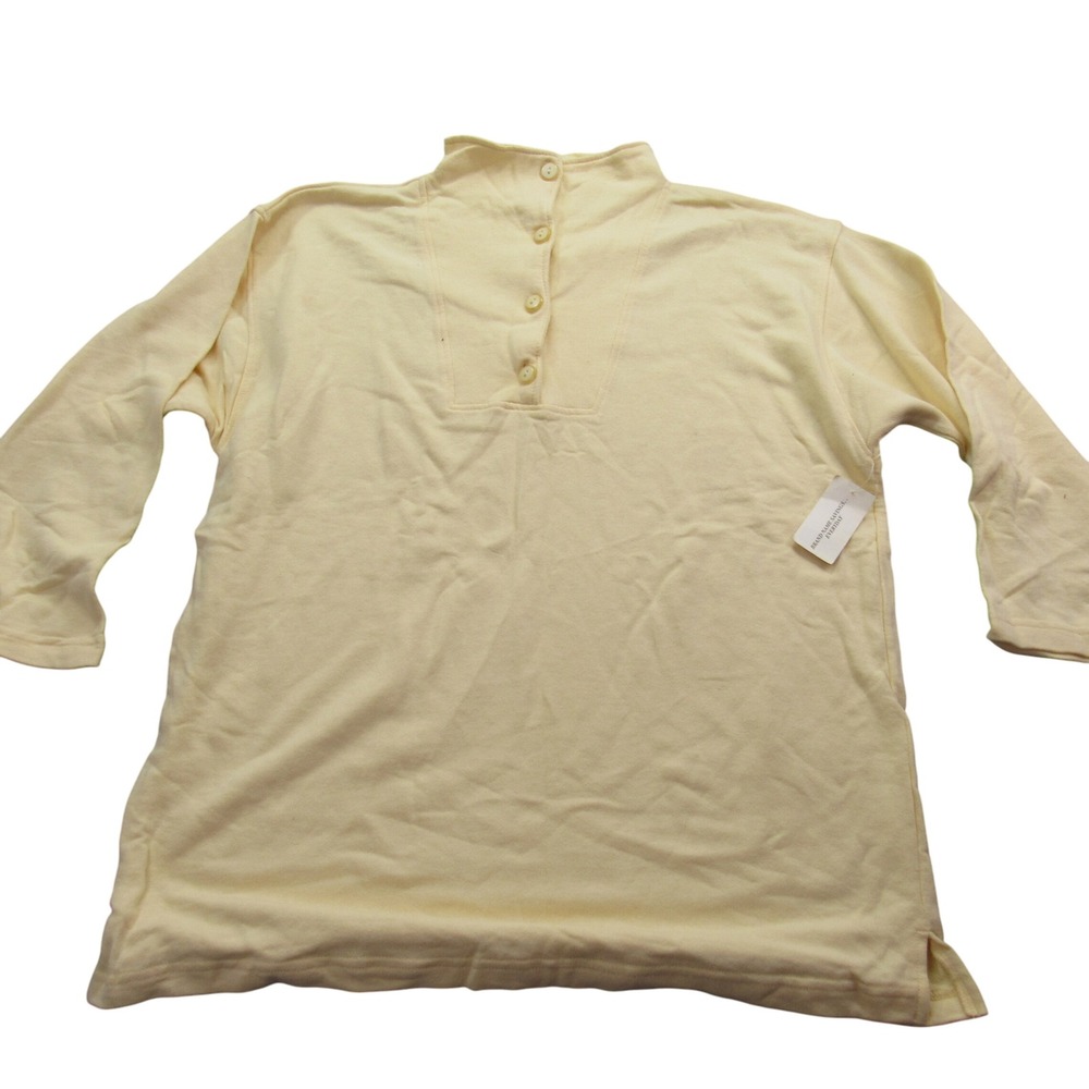 BEAUX ART Women's One Size Yellow Mock Neck‎ Button Up Sweatshirt Top